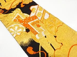 アンティーク　御所車に雲模様織り出し袋帯（着用可）